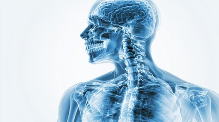 Poster - anatomical x ray scan of human head revealing the brain structure