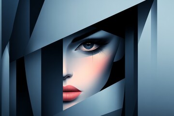 Poster - A minimalist depiction of a single eye peering out from behind a curtain, with sharp, clean lines and muted tones to emphasize a feeling of caution