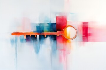Poster - A soft watercolor painting of a glowing key unlocking a door, with ethereal tones blending into the light pouring from the doorway, symbolizing applicability