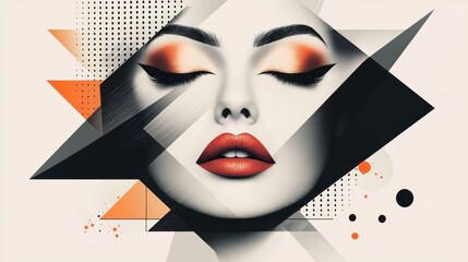 Poster - Captivating Facial Close Up with Geometric Abstraction and Dramatic Makeup