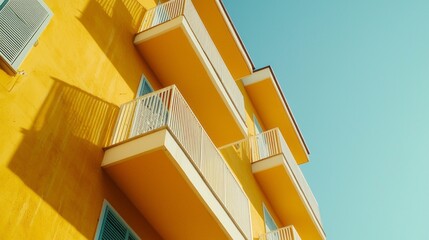 Aufkleber - A striking yellow building showcases clean lines and elegant white accents, reflecting contemporary design