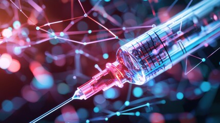 Poster - glowing syringe symbolizing cutting edge medical innovation and scientific advancements