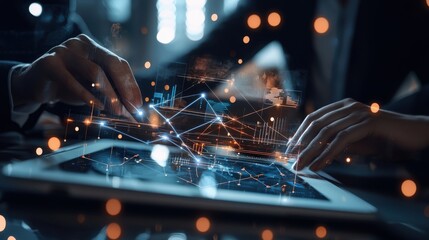 Poster - Interconnected Digital Landscape Illustrating Technological Advancements and Data driven Insights