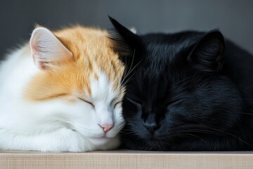 Aufkleber - Two pets snuggled together, one with light fur and the other with dark, creating a visual balance of complementary tones