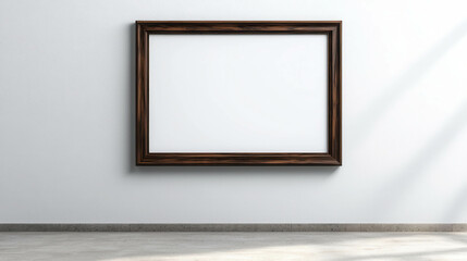 Poster - Elegant Empty Wooden Frame with Dark Finish Hanging on a Minimalistic Wall