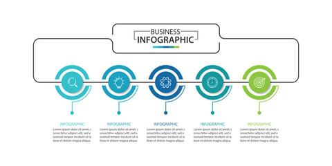 Fototapete - Business infographic template. 5 Step timeline journey. Process diagram, Infographic elements vector illustration.	
