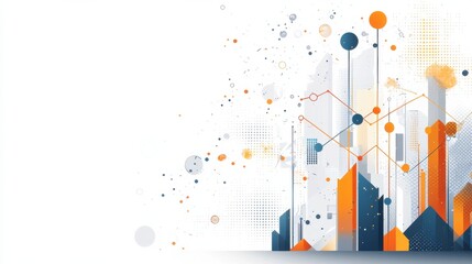 Poster - Futuristic Digital Landscape with Geometric Shapes and Network Connections