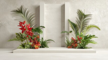 Poster - Elegant Tropical Foliage Arrangement in a Minimal Interior Setting