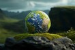 © Goody ART - Detailed Earth Model on a Rock Surrounded by Nature Elements