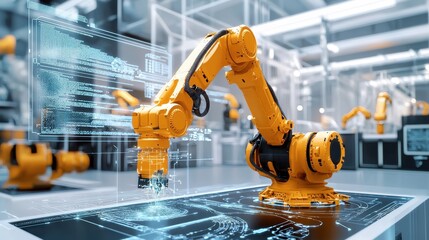 Poster - Industrial Robot Arm Performing Precision Manufacturing in High Tech Factory
