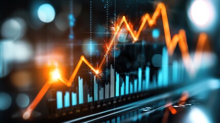 Poster - Financial Data Visualization with Glowing Trend Line Chart and Arrows