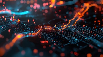 Poster - captivating digital landscape of interconnected glowing particles and luminous energy waves