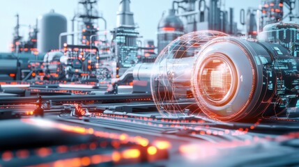 Poster - Futuristic industrial pipeline and machinery in a modern digital factory processing plant
