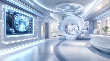 Poster - Futuristic Hospital Room with Advanced Medical Technology and Digital Diagnostic Devices