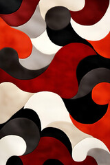 Sticker - A vibrant abstract design featuring flowing curves in red, black, white, and gray, creating a dynamic and modern visual composition.