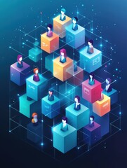 Poster - blocks with people icons in a human resource management concept generative ai