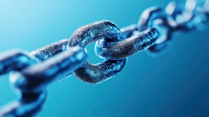 Poster - business network structure and management concept with links, connections strings from one to the other on blue background