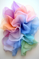 Poster - A vibrant, layered fabric flower in soft pastel colors, showcasing delicate, translucent petals that create a light and airy appearance.