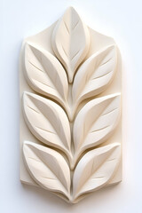 Sticker - A carved relief artwork featuring stylized leaves, showcasing intricate details and smooth textures on a cream-colored background.