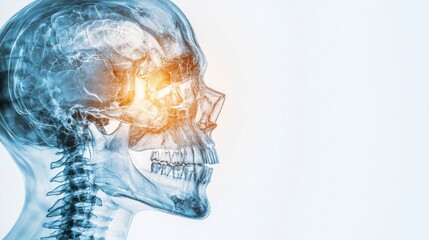Poster - transparent skull x ray scan revealing detailed anatomy of brain and skeletal structure
