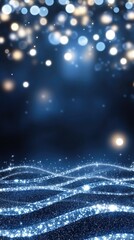 Poster - Futuristic representation of glowing waves in blue and purple, enhanced by particle dots against a dark backdrop, ideal for modern designs