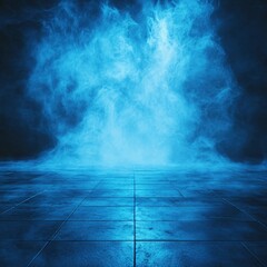 Poster - Blue smoke effect on dark floor creating a dramatic and mysterious atmosphere for background