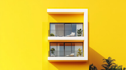 Poster - Minimalist high rise apartment with bright yellow background