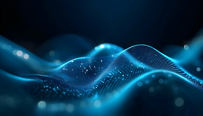 Poster - Abstract blue waves representing digital technology with sparkling particles creating a sense of movement and depth.