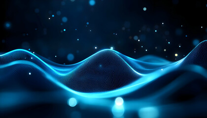 Poster - abstract digital waves in blue tones, creating a stunning visual effect with glittering particles.