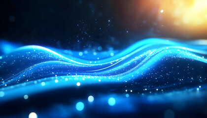 Poster - Abstract digital waves in blue with sparkling particles create a mesmerizing visual effect for backgrounds or designs.
