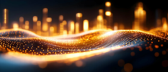 Poster - Abstract digital wave with glowing particles, representing technology and innovation in modern design.