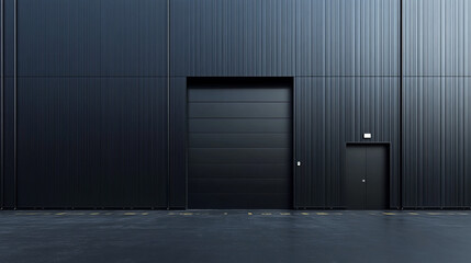 Poster - minimalist warehouse with sleek metal facade and doors