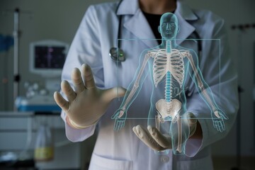 Wall Mural - Doctor examining a digital human anatomy model