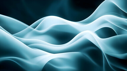 Poster - Abstract waves of translucent blue smoke flowing gracefully across a dark background, creating a serene atmosphere.