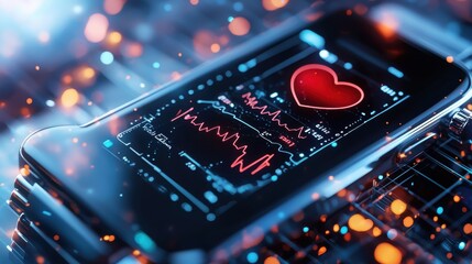 Poster - Heart Rate Monitor App on Smartphone Screen Displaying Real Time Health Data Analytics and Trends
