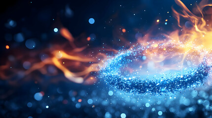 Poster - An abstract illustration of fire and water blending, creating vibrant colors and dynamic energy in a cosmic setting.