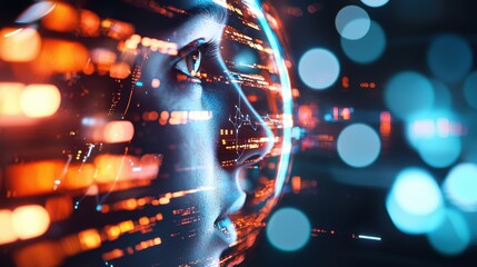 Poster - Captivating Futuristic Sphere with Glowing Fractal Patterns and Luminous Data Visualization
