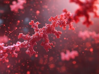 Poster - Red abstract molecule structure with blurred background and bokeh effect creating a science vibe