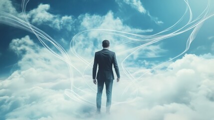 Poster - Cloud ERP, Enterprise Resource Planning concept. Businessman connecting data with cloud computing to access to HR management. Business resources plan to manage company enterprise resource.