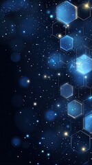 Fototapete - Abstract futuristic design with glowing hexagons and connections on a dark blue background, ideal for tech concepts and wallpapers