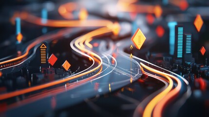 Poster - futuristic abstract digital cityscape with vibrant neon lights and dynamic motion