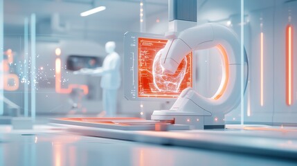 Poster - Advanced medical imaging technology in a futuristic laboratory setting showcasing cutting edge digital diagnostics and data analytics