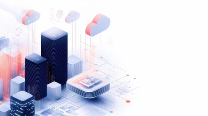 Poster - Futuristic Architectural Wireframe Cityscape with Abstract Financial Infographic Elements