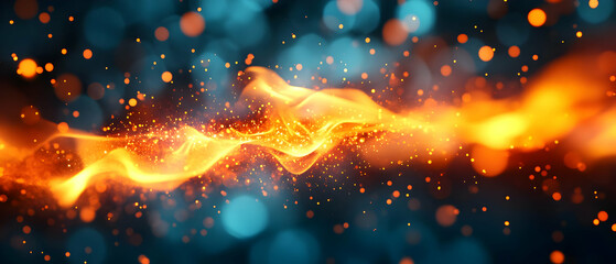 Poster - A vibrant swirl of orange and blue light representing energy and motion, ideal for abstract design backgrounds.