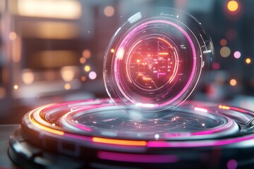 Poster - A cyberpunk-inspired scene of a glowing, neon-colored interface projecting holographic instructions that simplify a complex task in a futuristic urban setting