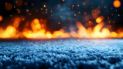 Poster - A vivid depiction of a textured surface with flames and sparkles, showcasing the contrast of heat and calmness.