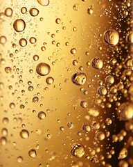 Poster - Golden liquid with many bubbles floating in a close up shot with a warm and inviting feel