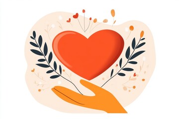 Poster - A flat design of a hand holding a heart, with small abstract lines radiating from the hand to symbolize concern and care