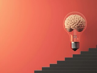 Wall Mural - a light bulb with a brain represents innovative thinking.