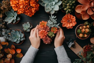 Poster - A gardener arranging colorful plants in a pattern, showing the creative and applicable use of design in landscaping